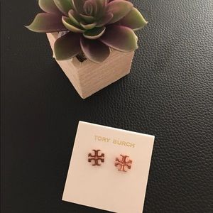 Tory Burch Logo Rose Gold Earrings
